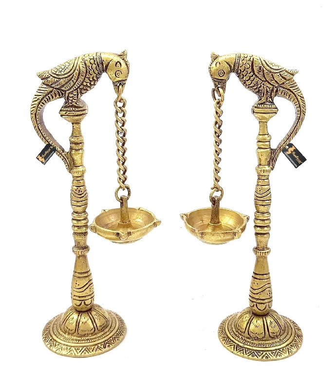 Two Moustaches Parrot Design Brass Hanging Diya Pair, 800 g-1.webp